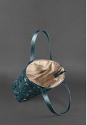 Фото Кожаная плетеная женская сумка Пазл L зеленая Krast